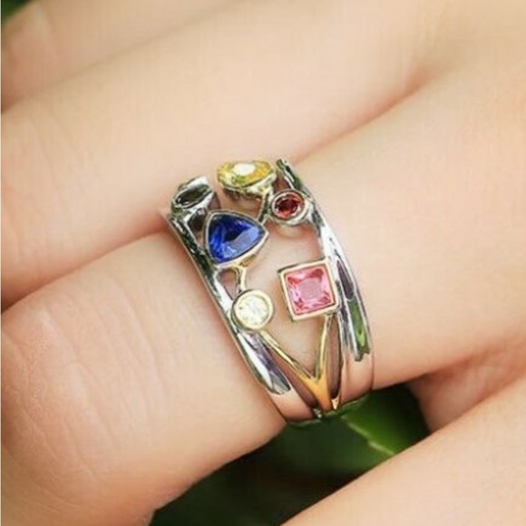 Gorgeous Sterling Silver 18k Gold Multi-Stone Ring - Picture 2 of 5
